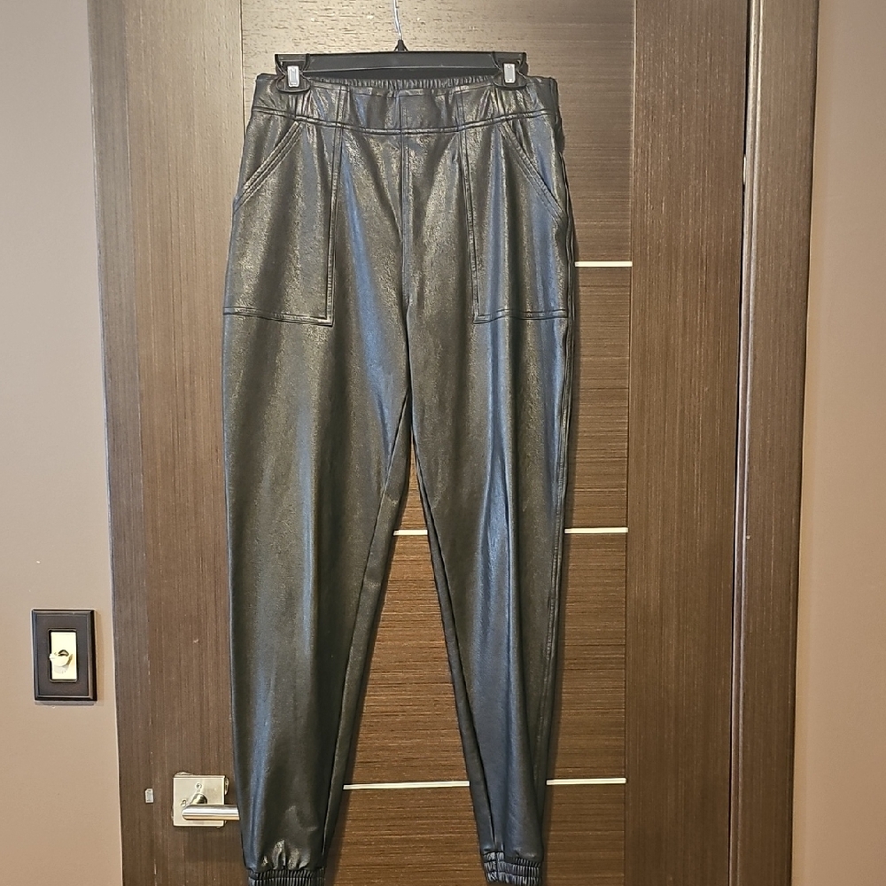 Faux Leather SPANX Shiny Black Joggers for Women